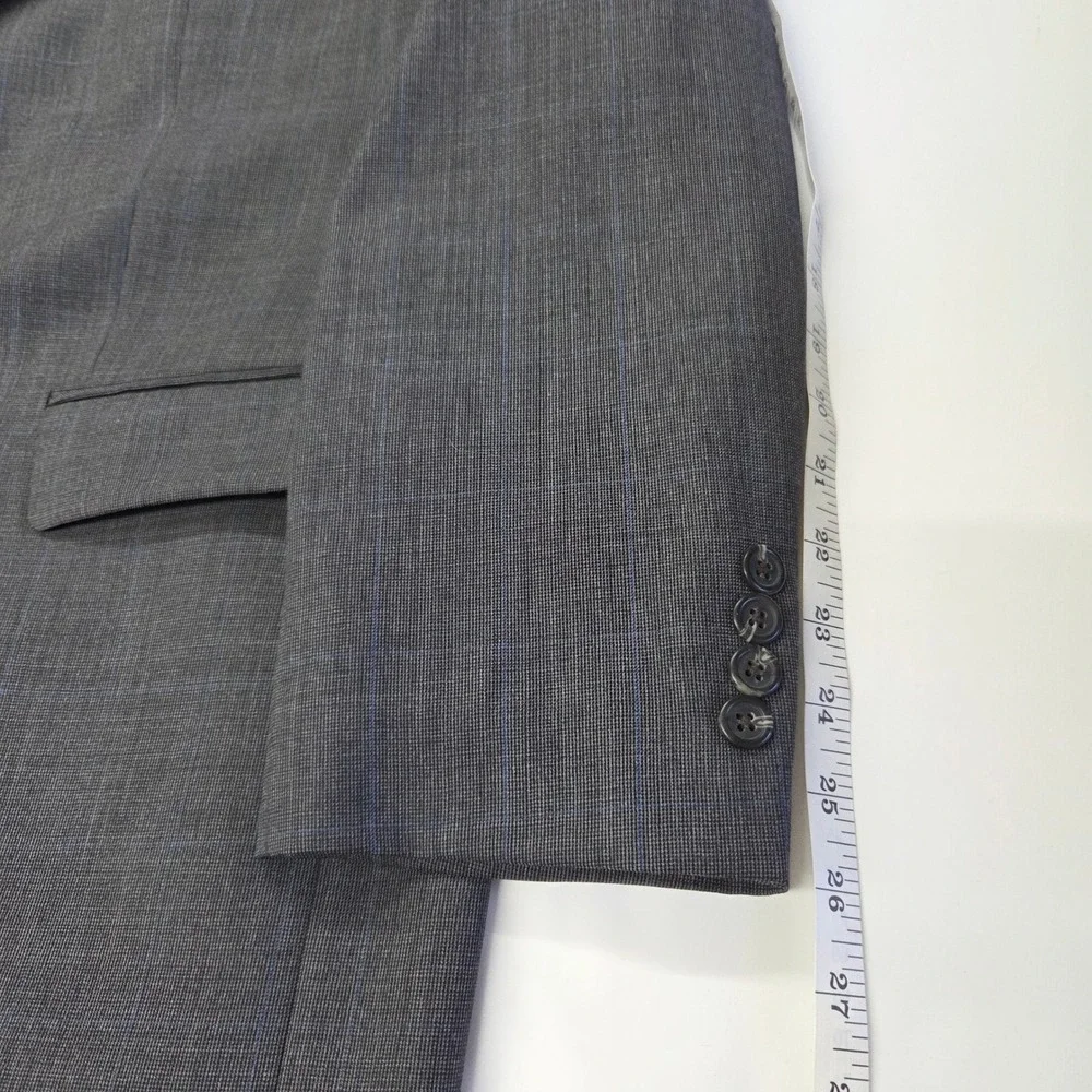 Ralph Lauren Men's Charcoal Blue Plaid Wool Suit 2 Piece Jacket‎ 44R Pants 38x29